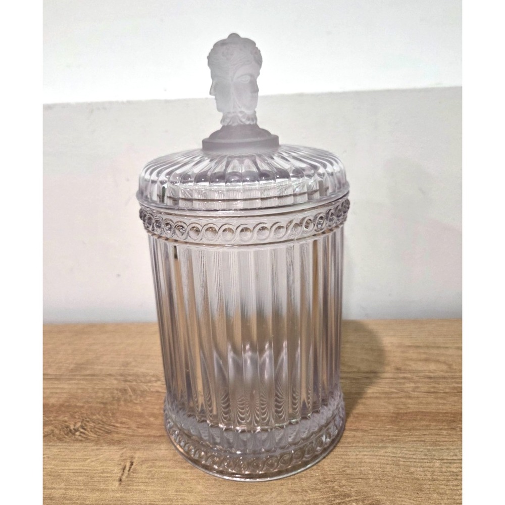 Imperial Glass MMA Vintage Three Faces Finial Biscuit Jar Pale Purple Satin 10"